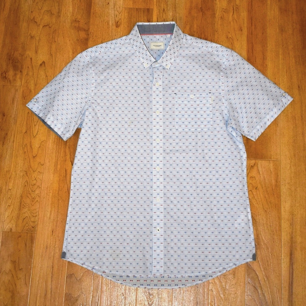 7 Diamonds Button Down Shirt Mens Large Light Blue Excellent Geometric‎ Grid